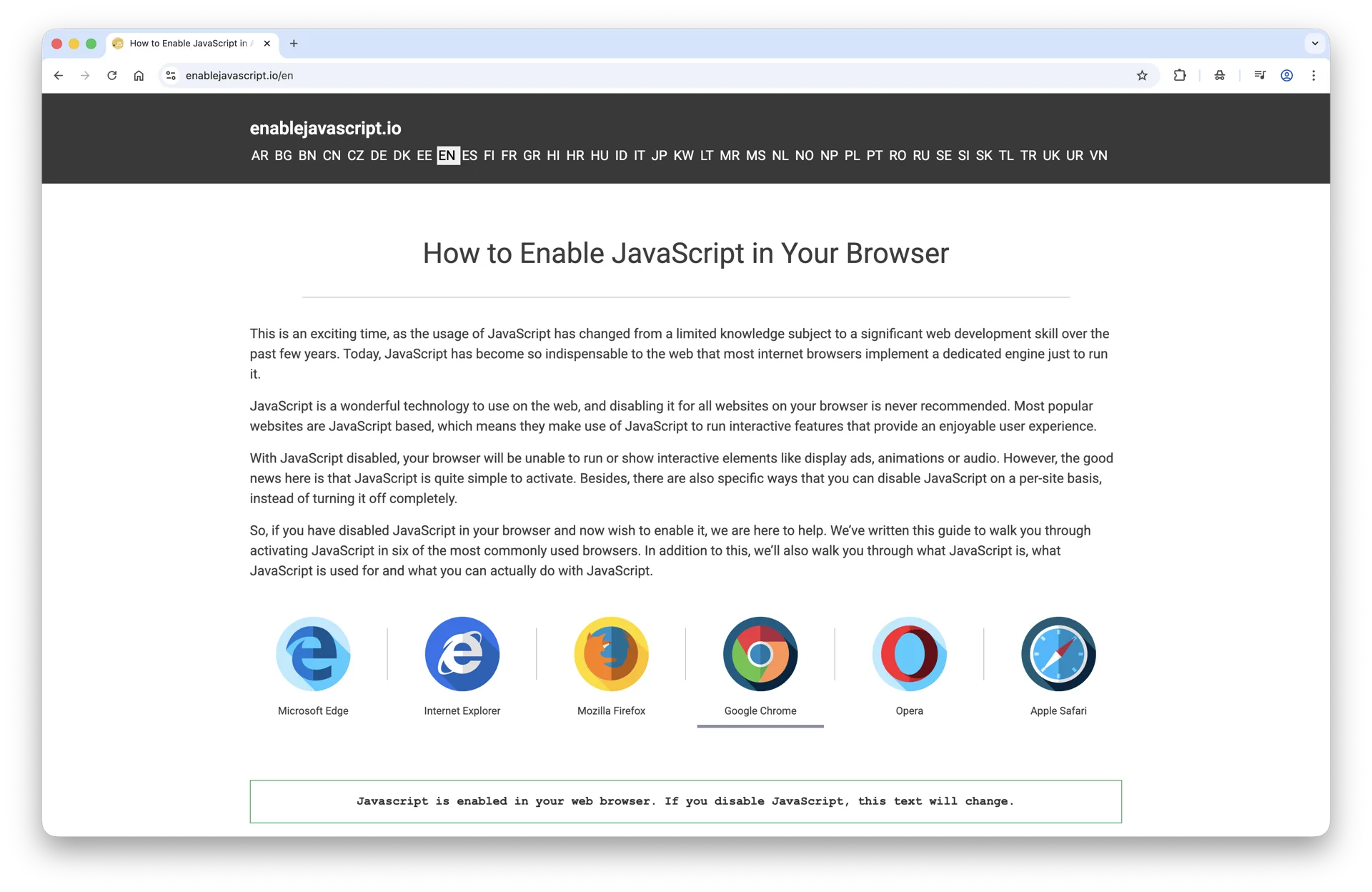 Google Chrome window open on macOS Sequoia with a sample page loaded